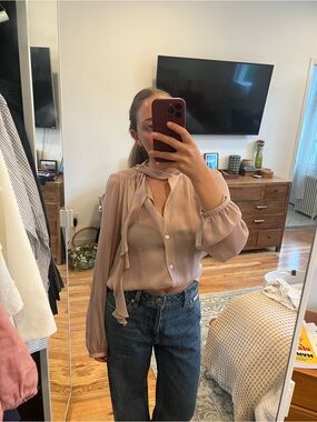 LOFT Tie-Neck Blouse in Dusty Blush